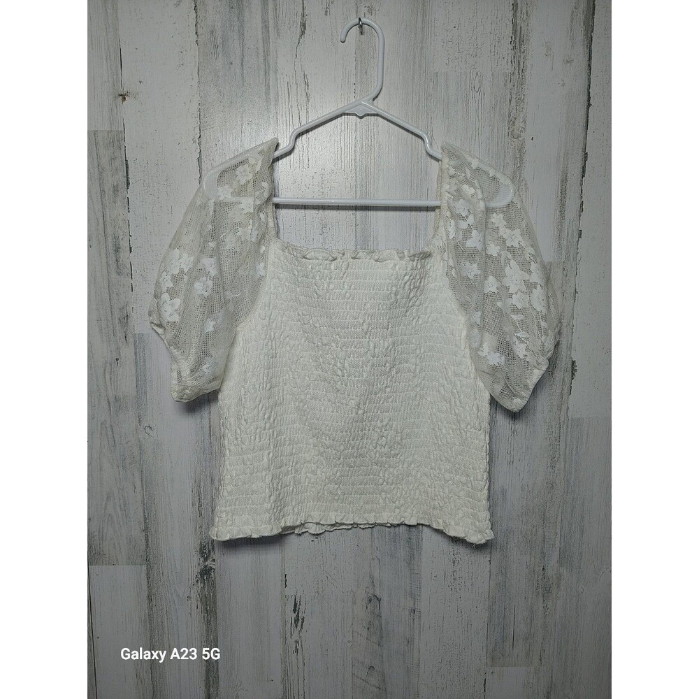 Buckle Willow & Root Cream Rouched Top Woth Lace Sleeves XL